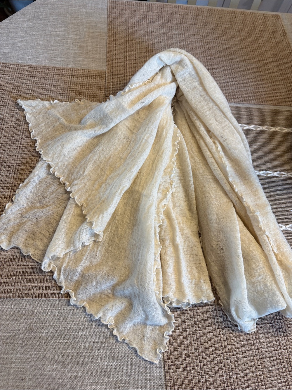 Neutral Cream Woven Silk Scarf